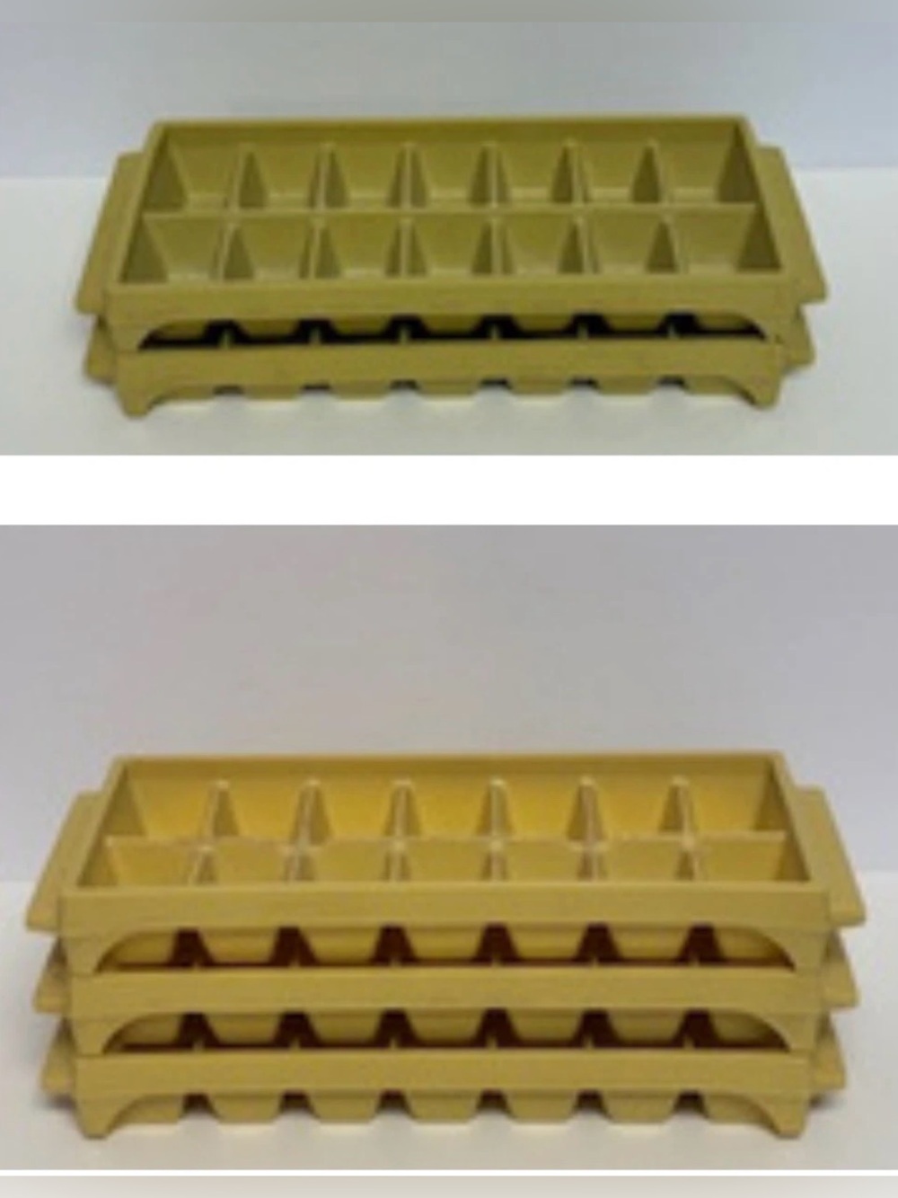 Vintage GE GENERAL ELECTRIC Ice Cube Tray Plastic Lot of 5 Stackable Gold Green